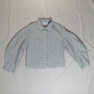 Nine West | NWT Loden Green & White Striped Barrel Sleeve Button Down Top | Sm